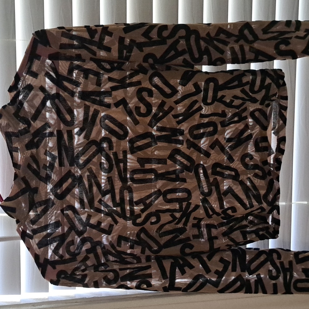 Dark Tan With Black Letters Mesh Top